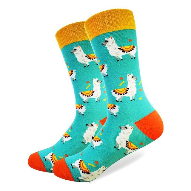 Llama Pattern Crew Cotton Socks