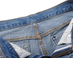 Plaid Patch Ripped Denim Shorts