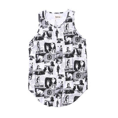 Full Printed Curved Hem Longline Tank Top