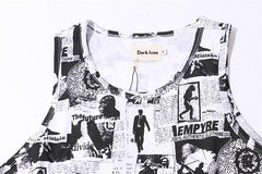 Full Printed Curved Hem Longline Tank Top