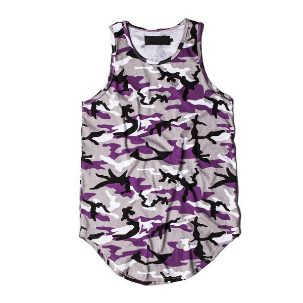 Camouflage Curved Hem Longline Tank Top