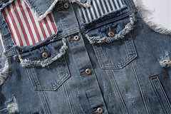 Ripped Patchwork Denim Vest