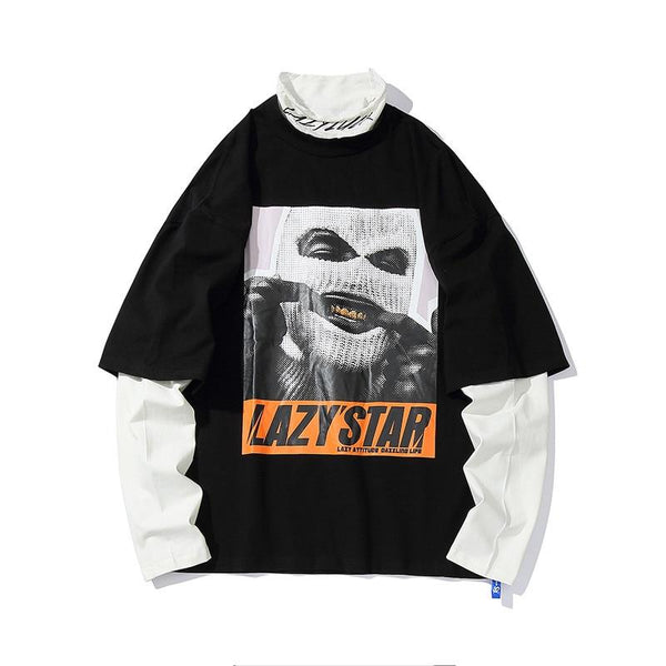 Lazy Star Drop Shoulder Long Sleeve Hip Hop T-shirt