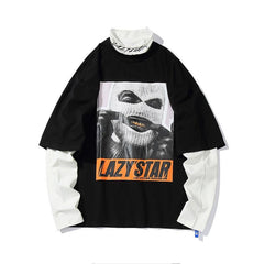 Lazy Star Drop Shoulder Long Sleeve Hip Hop T-shirt