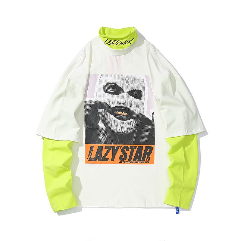 Lazy Star Drop Shoulder Long Sleeve Hip Hop T-shirt