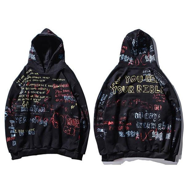 Patchwork Graffiti Print Hoodie