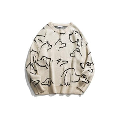 Retro Dog Pattern Knitted Sweater