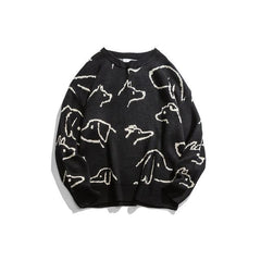 Retro Dog Pattern Knitted Sweater