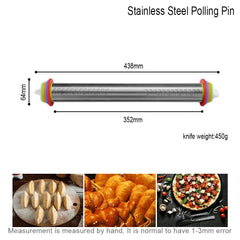 Adjustable Stainless Steel Rolling Pin Dough Mat Dough Roller 4 Removable Adjustable Thickness Rings Pizza Pastry Pie Baking