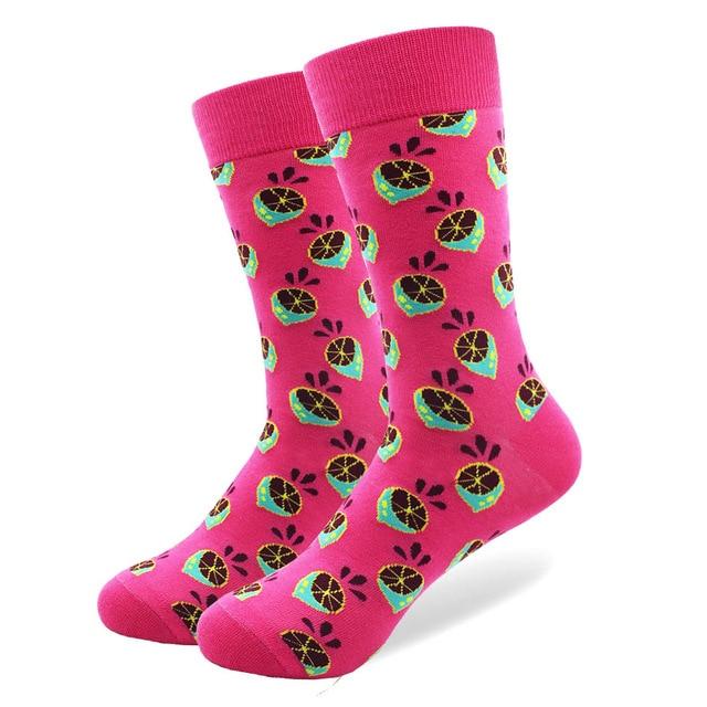 Pink Lime Pattern Crew Cotton Socks
