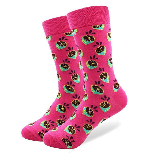 Pink Lime Pattern Crew Cotton Socks