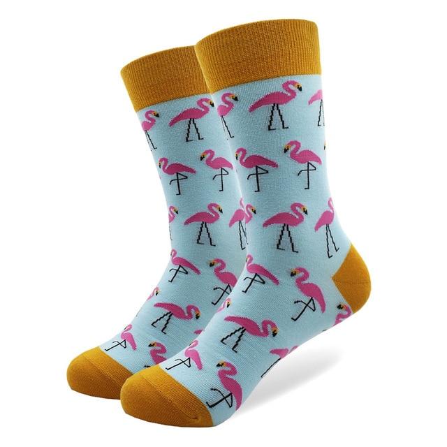 Blue Flamingo Pattern Crew Cotton Socks