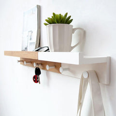 Creative Wooden Wall Storage Rack With Hooks