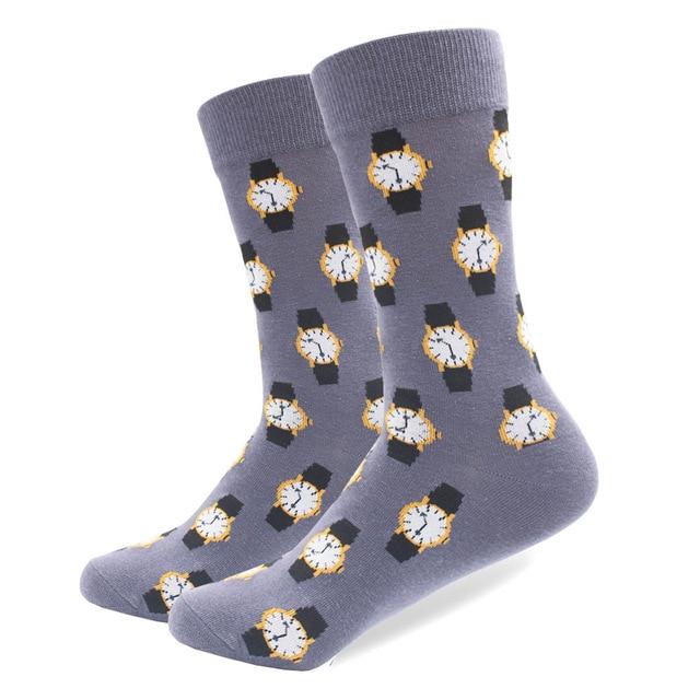 Stopwatch Pattern Crew Cotton Socks