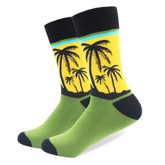 Palm Sunset Pattern Crew Cotton Socks