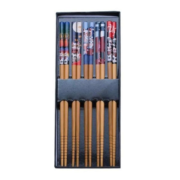 5PC Lucky Cat Bamboo Chopsticks