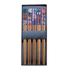 5PC Lucky Cat Bamboo Chopsticks