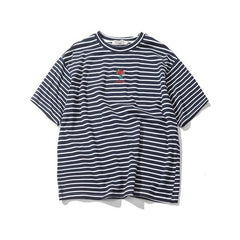 Rose Embroidered Striped T-Shirt