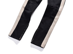 Side Stripe Patchwork Ripped Jeans