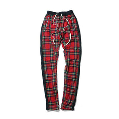 Side Stripe Patchwork Plaid Pants