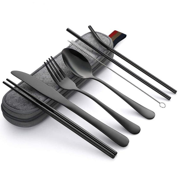 Travel Cutlery Set with Metal Straw