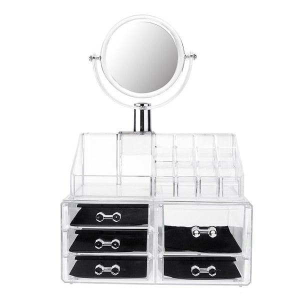 Clear Cosmetic Organizer Box with Mirror