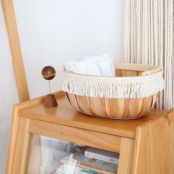 Wood Rattan Woven Storage Basket