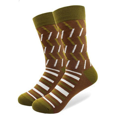 Brown Stripes Pattern Crew Cotton Socks