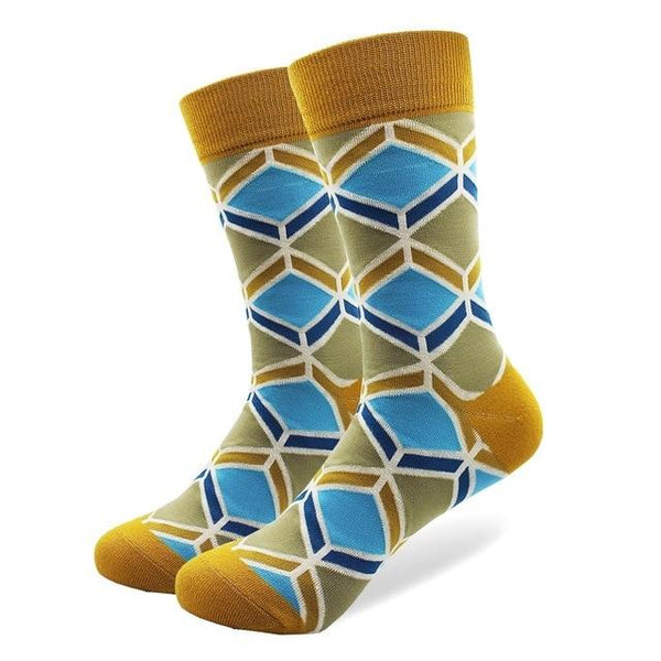 Blue Diamond Pattern Crew Cotton Socks