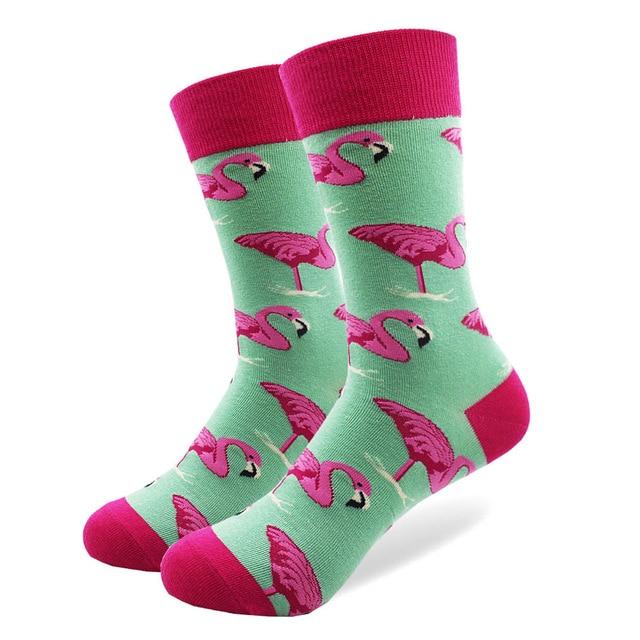 Pink Flamingo Pattern Crew Cotton Socks