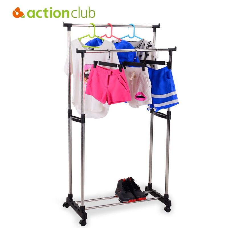 Stainless Steel Double Rod Lifting Clothes Hanger with Wheels