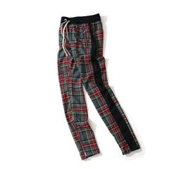 Side Stripe Patchwork Plaid Pants