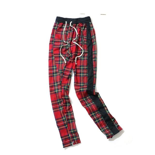 Side Stripe Patchwork Plaid Pants