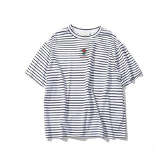 Rose Embroidered Striped T-Shirt